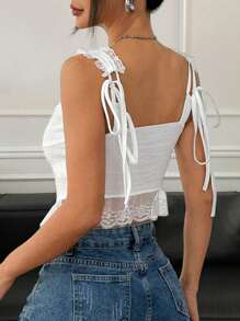 INAWLY Women's Solid Color Lace Trim Casual Camisole - White - View 2