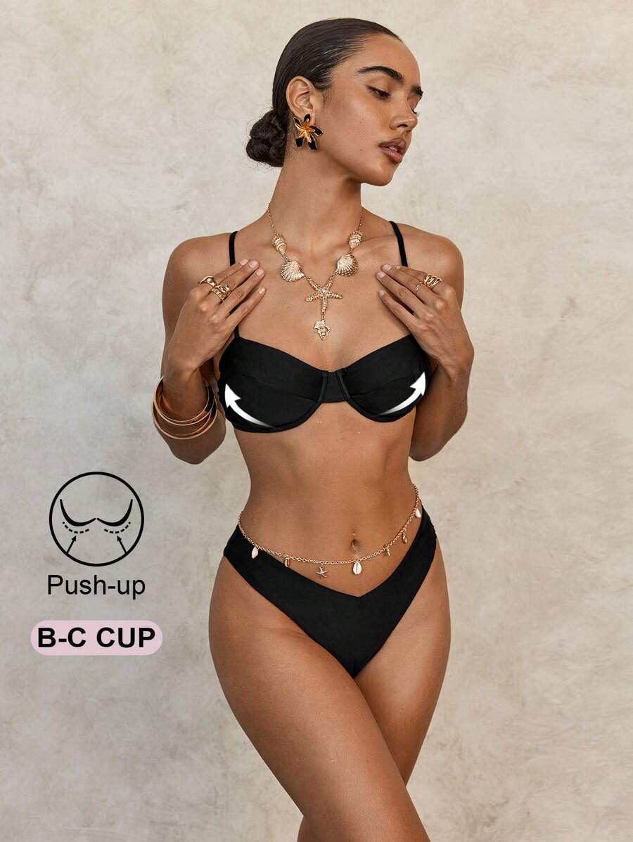 Solid Color Sexy Bikini Set For Beach & Resort Summer