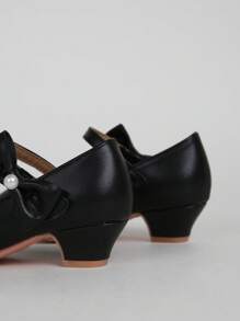 1 paar meisjes zwarte hoge hak schoenen prinses leren schoenen, geschikt voor lente en herfst