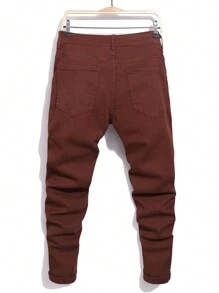 Manfinity Homme Men's Ripped Skinny Distressed Denim Jeans, Casual Style - Burgundy - View 2