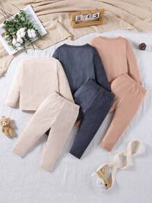 SHEIN Ensemble de 2 pièces pour bébé fille, Top à manches longues imprimé lettres assorti avec leggings, tenue casual pour automne/hiver