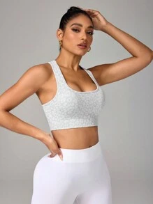 Easithlete 1pc Women Leopard Print Round Neck Sports Bra - Multicolor - View 3