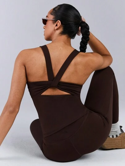 Athîral Women Solid Color Camisole And Leggings Seamless Sports Set