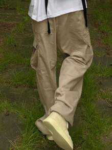 DAZY Men's Elastic Waist Drawstring Straight Leg Work Pants,Fall Clothes - Khaki - View 2