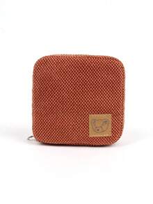 Skewed Studio Artist Best Selling Autumn/Winter Minimalist Red-Brown Plush Small Bear Logo Leather Tag Cosmetics Storage Bag, Sanitary Pad Holder