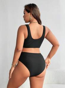SHEIN Swim Curve Plus Size Women's Bikini Set With V-Shape Decoration Strap Splicing Summer