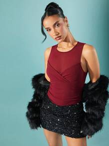 Hauture Sleeveless Sexy Elegant Holiday Party Body Suit, Winter Clothes For Women - Burgundy - View 2