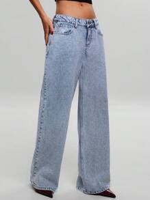 RueChic LEOPARD DETAILED LOW WAIST WIDE LEG JEAN - Light Wash - View 6