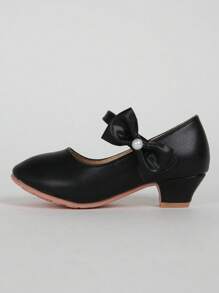 1 paar meisjes zwarte hoge hak schoenen prinses leren schoenen, geschikt voor lente en herfst