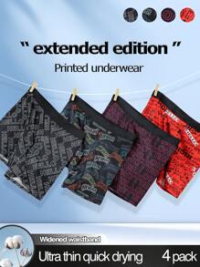 4pcs/Set Letter & Number Printed Men's Boxer Briefs