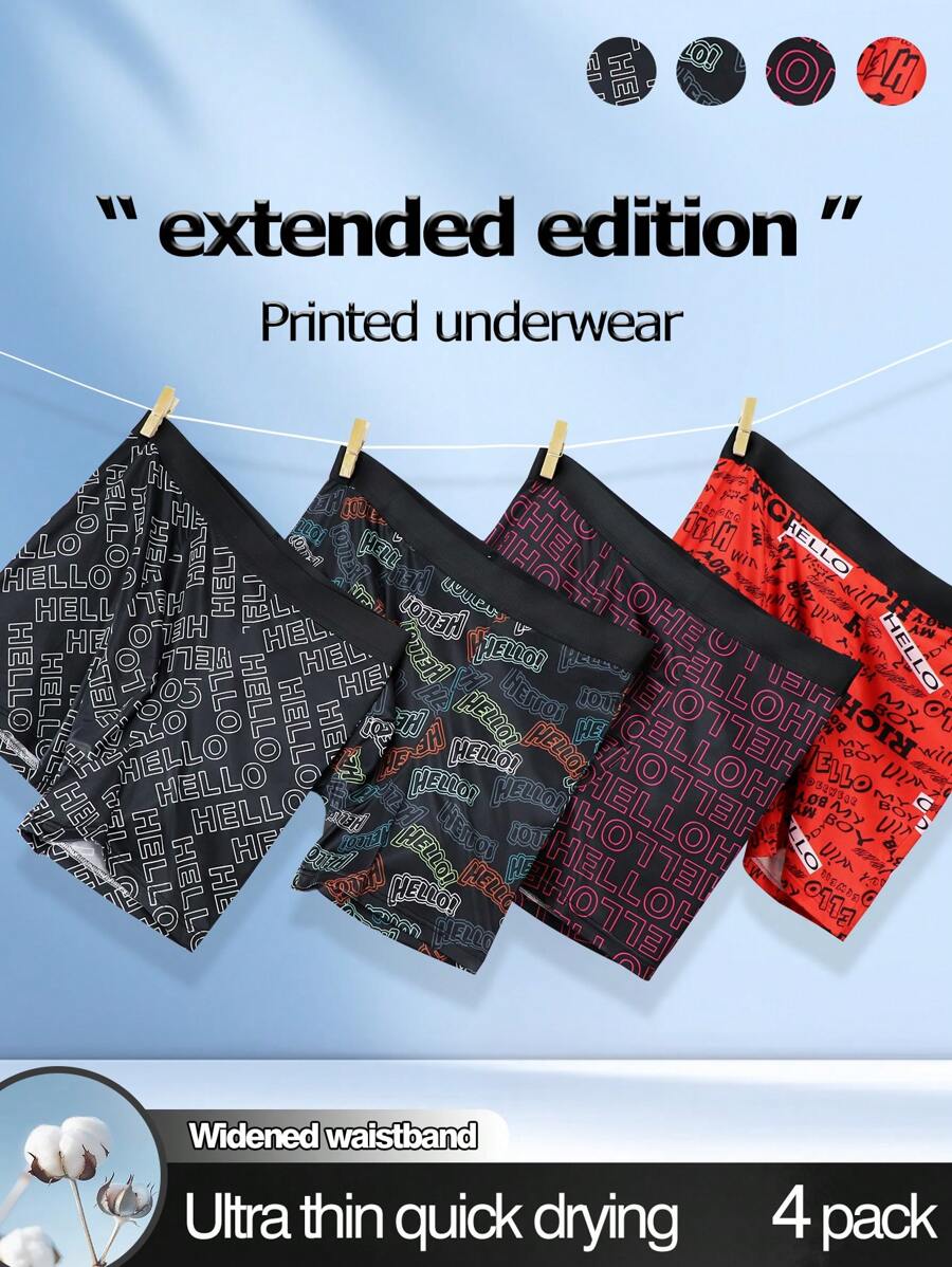 4pcs/Set Letter & Number Printed Men's Boxer Briefs