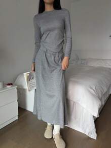 SHEIN EZwear 2 Pieces Women's Thermal Lined Long Sleeve Top And Long Pants Set, Suitable For Autumn/Winter - Grey - View 3
