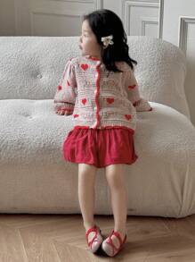 DAZY Young Girl Heart Graphic Crew Neck Long Sleeve Single Breasted Casual Cardigan, Autumn/Winter