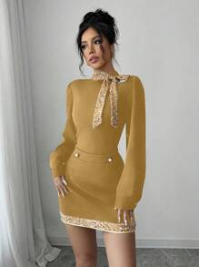 Elenzga Set de top de manga larga y falda con decoración de lentejuelas elegante para mujeres, para el otoño