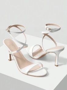 MOTF PREMIUM MINIMALIST ROUND-TOE STRAPPY HIGH HEEL SANDALS, FOR VALENTINE'S DAY, SPRING BREAK EASTER PROM HEELS FOR CHRISTMAS - White - View 2