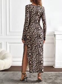 SHEIN Abito aderente con spacco sexy a stampa leopardata, adatto per donne in gravidanza, adatto per varie occasioni - Multicolore - Visualizzare 4