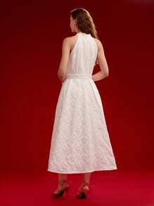 MOTF PREMIUM FLORAL JACQUARD KEYHOLE NECKLINE DRESS,VALENTINE'S DAY,SPRING/SUMMER - White - View 4