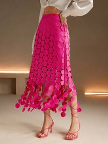 Anewsta Laser Cut Multi Circle Double Layered Skirt - Pink - View 3