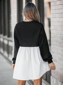 SHEIN LUNE Sudadera con capucha holgada de patchwork blanco y negro casual para mujer