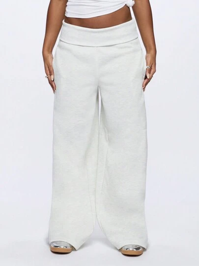 SUMWON WOMEN Ultra Soft Athletic Wide Leg Sweatpants Cozy Lounge Pants With Fold Over Waistband Workout Yoga Athletic Bottoms Everyday Casual Wear