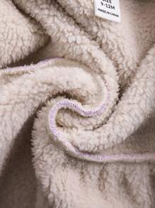 SHEIN Babygirl Autumn/Winter Cute Versatile Purple Corduroy Lined Cartoon Pattern Hooded Jacket, Warm - Purple - View 8