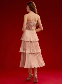 MOTF PREMIUM VESTIDO TUBO DRAPEADO CON FLORES DE LENTEJUELAS DE CONTRASTE, ATUENDO PARA EL DÍA DE SAN VALENTÍN