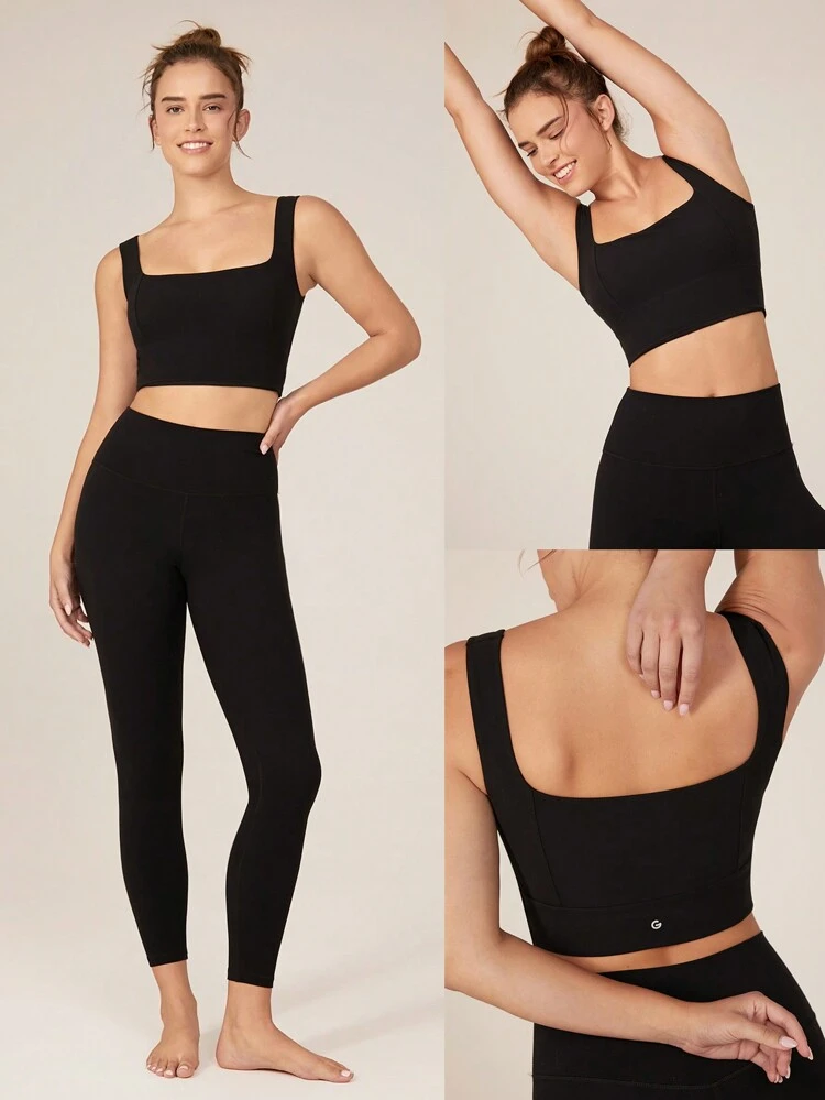 FeatherFit™ Full Coverage Side Support Square Neckline Sports Bra Longline Bra Light Support Low Impact Yoga Pilates Daily