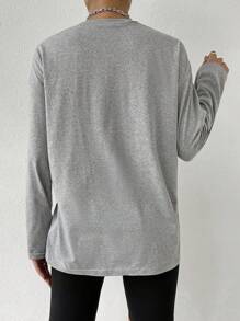SHEIN Unity Letter Graphic Drop Shoulder Tee Graphic Tees Women Tops - Grey - View 2