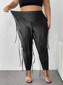 SHEIN CURVE+ Plus Size Women's Slim Fit Pants With Cross Tie Design, Suitable For Parties, Gatherings, Daily Leisure