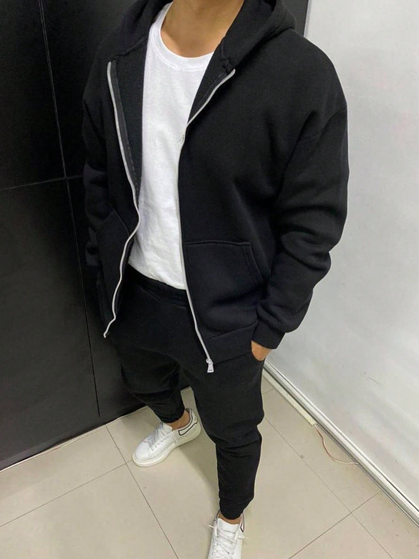 SHEIN Manfinity Dauomo Women's Solid Color Front Zipper Long Sleeve Pocket Casual Hoodie