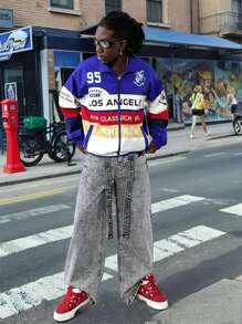 Manfinity VCAY Men's Digital Print Loose Woven Long Sleeve Jacket, For Fall Winter - Multicolor - View 3