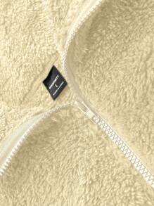 Aesthetic Post--Men's Plain Zip-Up Half-Placket Long Sleeve Fleece Casual Loose Sweatshirt, Autumn/Winter - Apricot - View 6