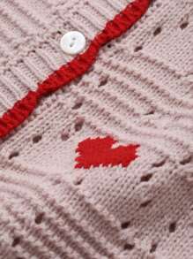 DAZY Young Girl Heart Graphic Crew Neck Long Sleeve Single Breasted Casual Cardigan, Autumn/Winter