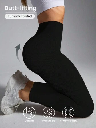 Easithlete Leggings de sport sans couture taille haute de couleur unie pour femmes, pantalon de yoga