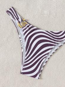 SHEIN Swim Summer Beach Women Swimwear Bottom With Sexy Floral Print & Golden Accessories