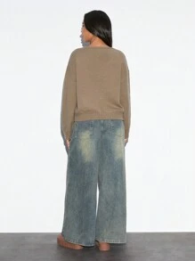 SHEIN Unity 1 pieza Suéter de punto de cuello en V con textura de manga larga, casual y versátil, suéter de punto de otoño/invierno para mujer