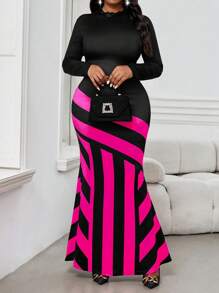 SHEIN Lady Vestidos elegantes de punto con cuello alto estilo sirena de talla grande para primavera, verano, otoño e invierno, atuendos de vacaciones para mujeres, ropa para el Día de San Valentín, atuendos de fiesta de Año Nuevo, vestidos de San Valentín, atuendos festivos para mujeres