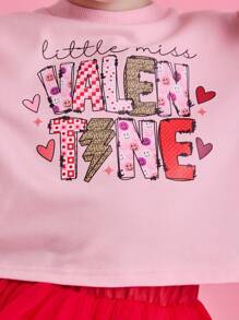 Glamorique Kids Girls Valentine's Day Pink Graphic Top Paired With Red Multi-Layer Tulle Dress