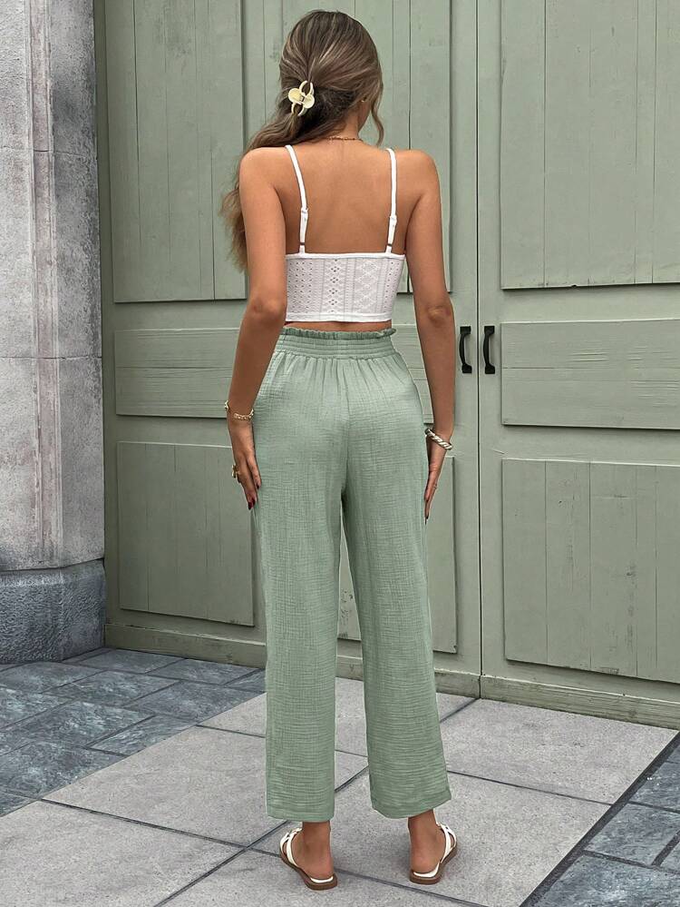 Lace Cami Top & Paperbag Waist Pants 100% Cotton Summer