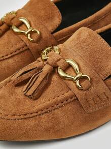 MOTF PREMIUM FRINGED SQUARE TOE FLAT SHOES, VALENTINES - Khaki - View 4