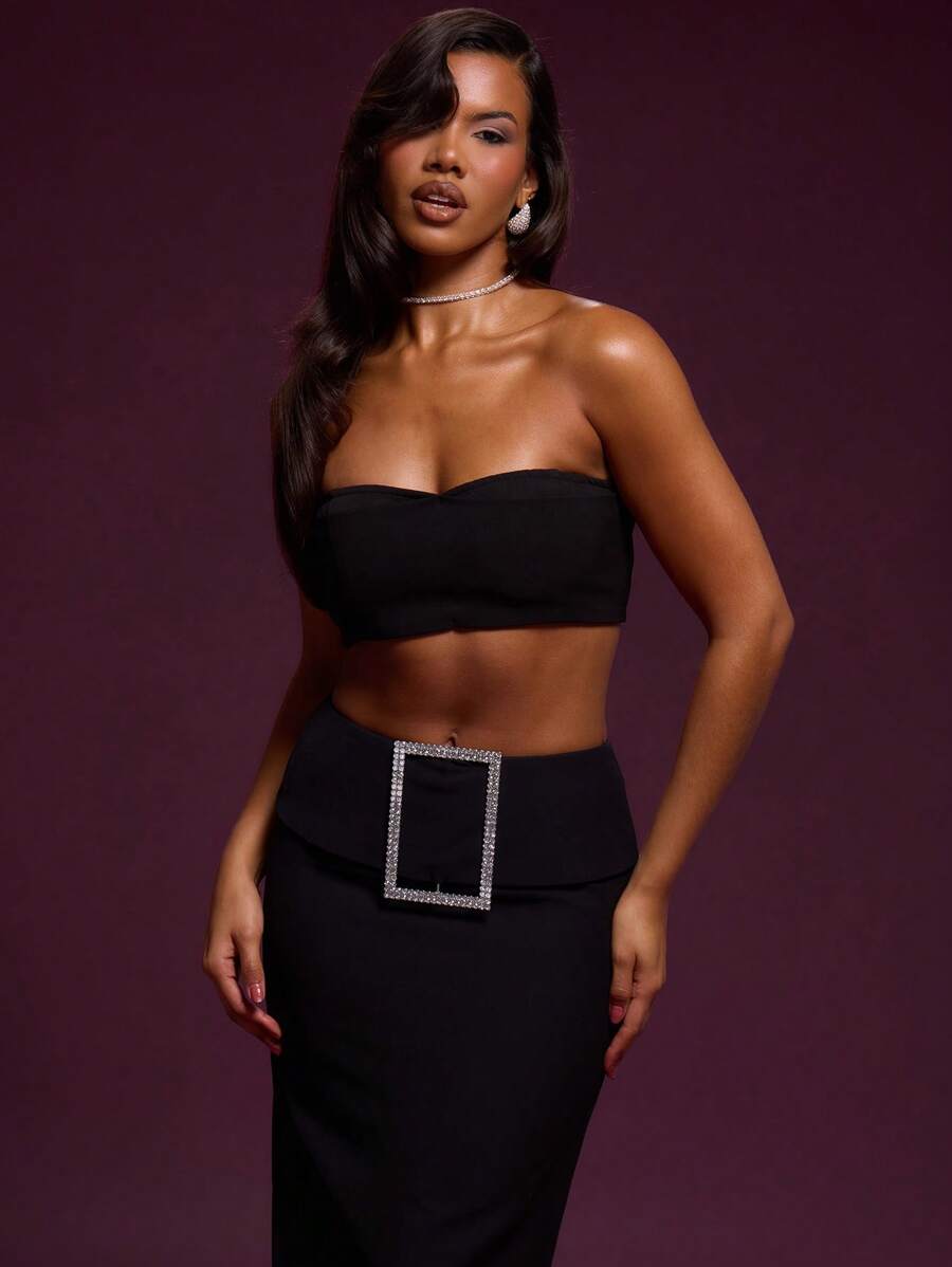 MUSERA Gewebter Bandeau Crop Top Urlaub Lässig Frühling Sommer Club Sexy Herbst