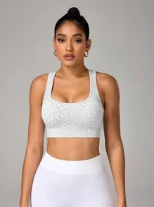 Easithlete 1pc Women Leopard Print Round Neck Sports Bra - Multicolor - View 5