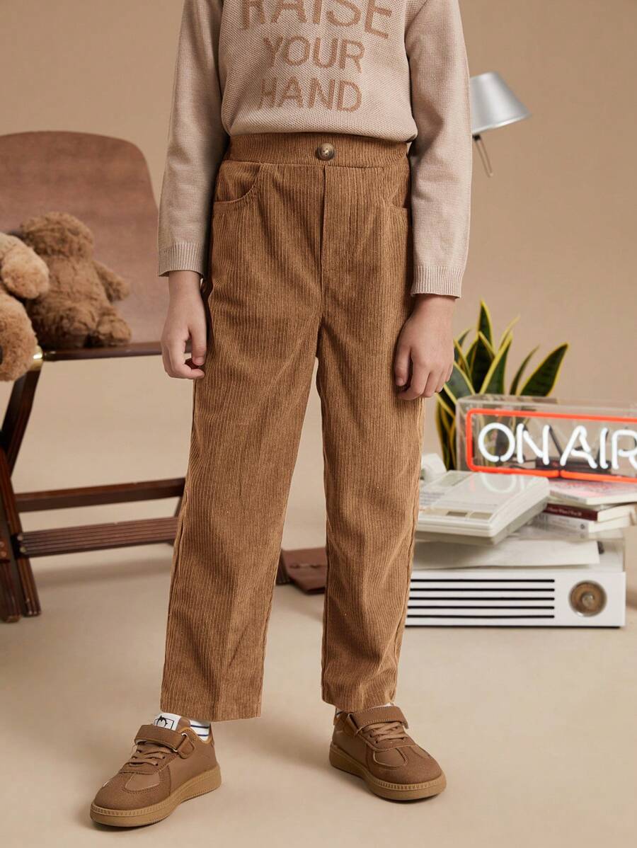 PrepCrw Young Boys' Woven Elastic Waist Slim Fit Pants - Rust Brown - View 1