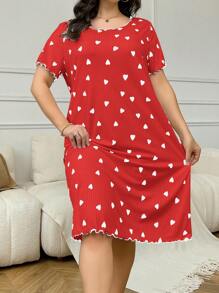 大码休闲心形印花短袖睡袍，Moo Moo 睡裙 - 彩色 - 查看 5