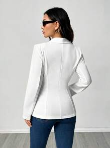 SHEIN PETITE Autumn And Winter Wear Suitable For Commuting. Shawl Collar Single-Button Black Suit Jacket - White - View 2