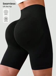 Seamluxe SHEIN Sport Shorts deportivos casuales sin costuras de unicolor para mujer, Short de sudor, Short de gimnasia, Short de ciclista