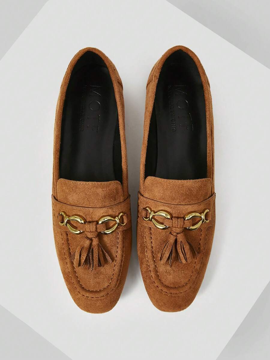 MOTF PREMIUM FRINGED SQUARE TOE FLAT SHOES, VALENTINES - Khaki - View 1