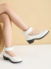 Girl's White High Heel Shoes, Children Shoes - White - View 3
