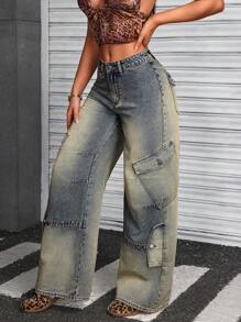 SHEIN ICON Jeans décontractés avec boutons et poches à l'avant, pour un port quotidien