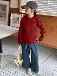 DAZY Tween Girl Plain Crew Neck Sweater Fall,Winter - Burgundy - View 2